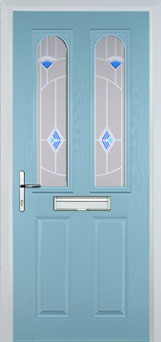 Hampstead Murano composite door in Duck Egg Blue